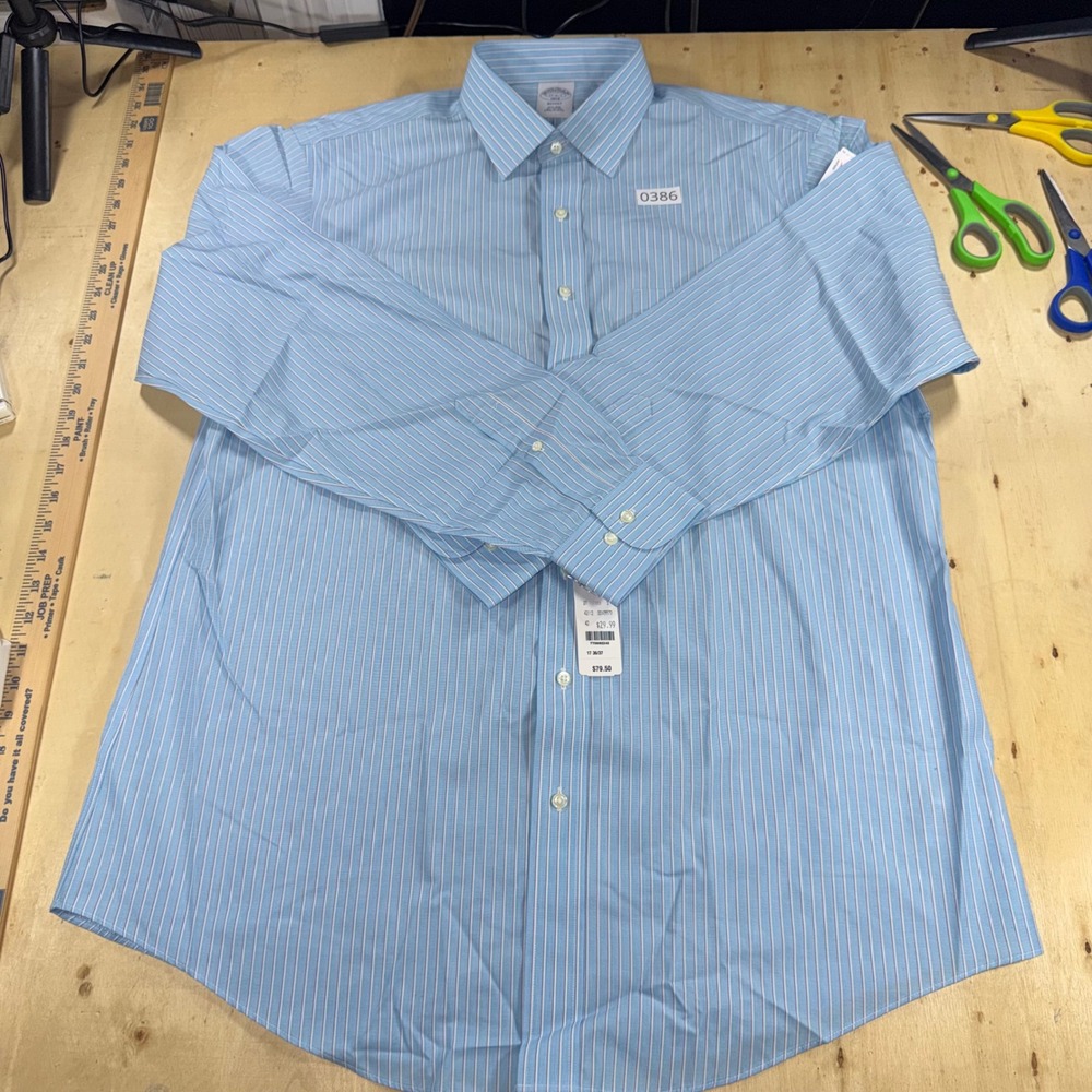 Brooks Brothers 1818 Regent Mens Non-Iron Shirt 17 36/37 Blue Stripe NWT